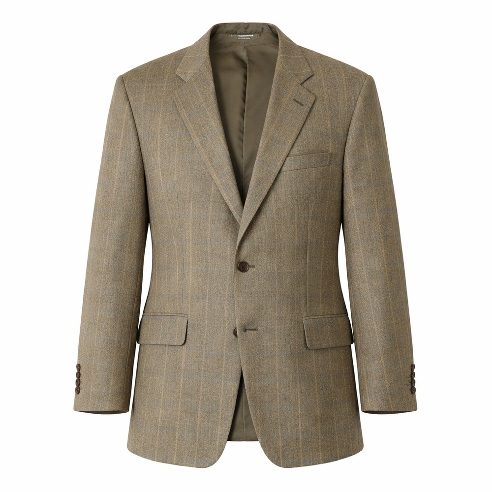 John W Nordstrom Men's Tan Plaid Cashmere Silk Blend Loro Piana Blazer Size 44LT